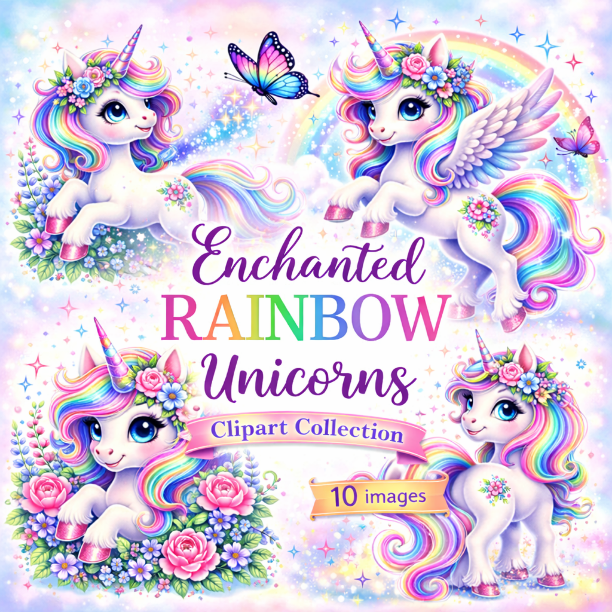 Enchanted Rainbow Unicorns Clipart