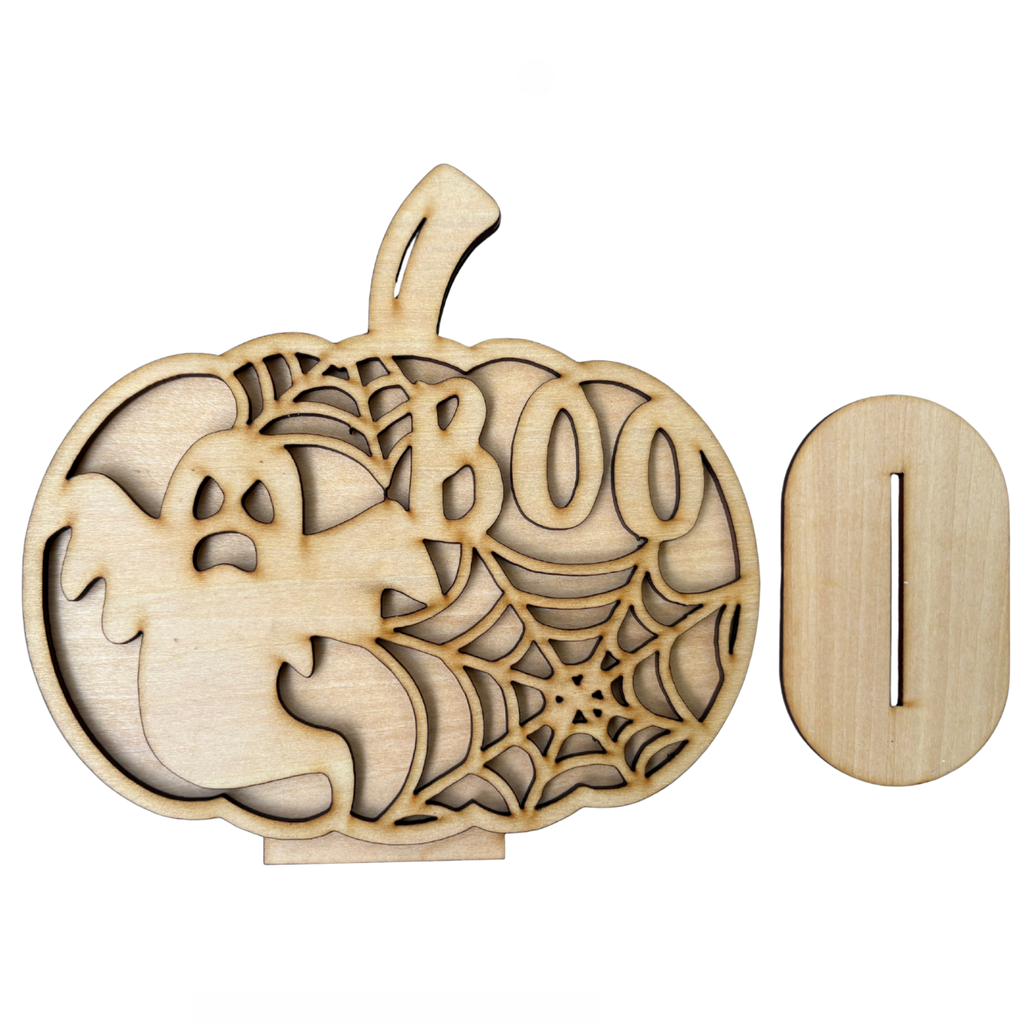 Halloween Boo Ghost Pumpkin Shelf Sitter Wood Kit
