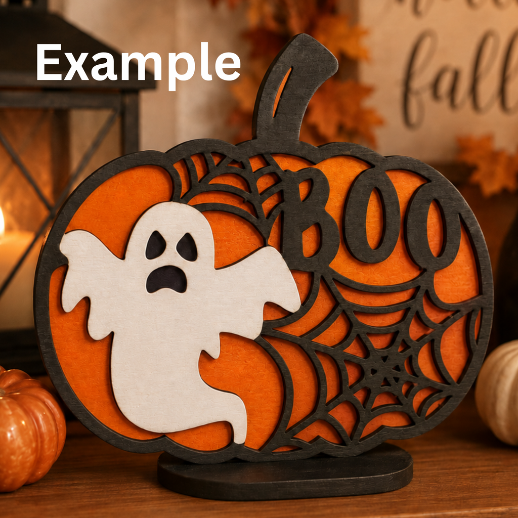 Halloween Boo Ghost Pumpkin Shelf Sitter Wood Kit