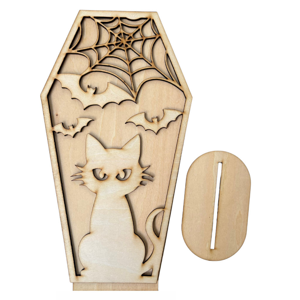 Halloween Cat Coffin Shelf Sitter Wood Kit
