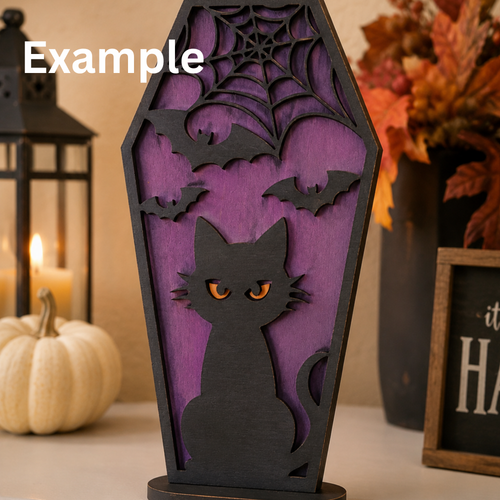 Halloween Cat Coffin Shelf Sitter Wood Kit