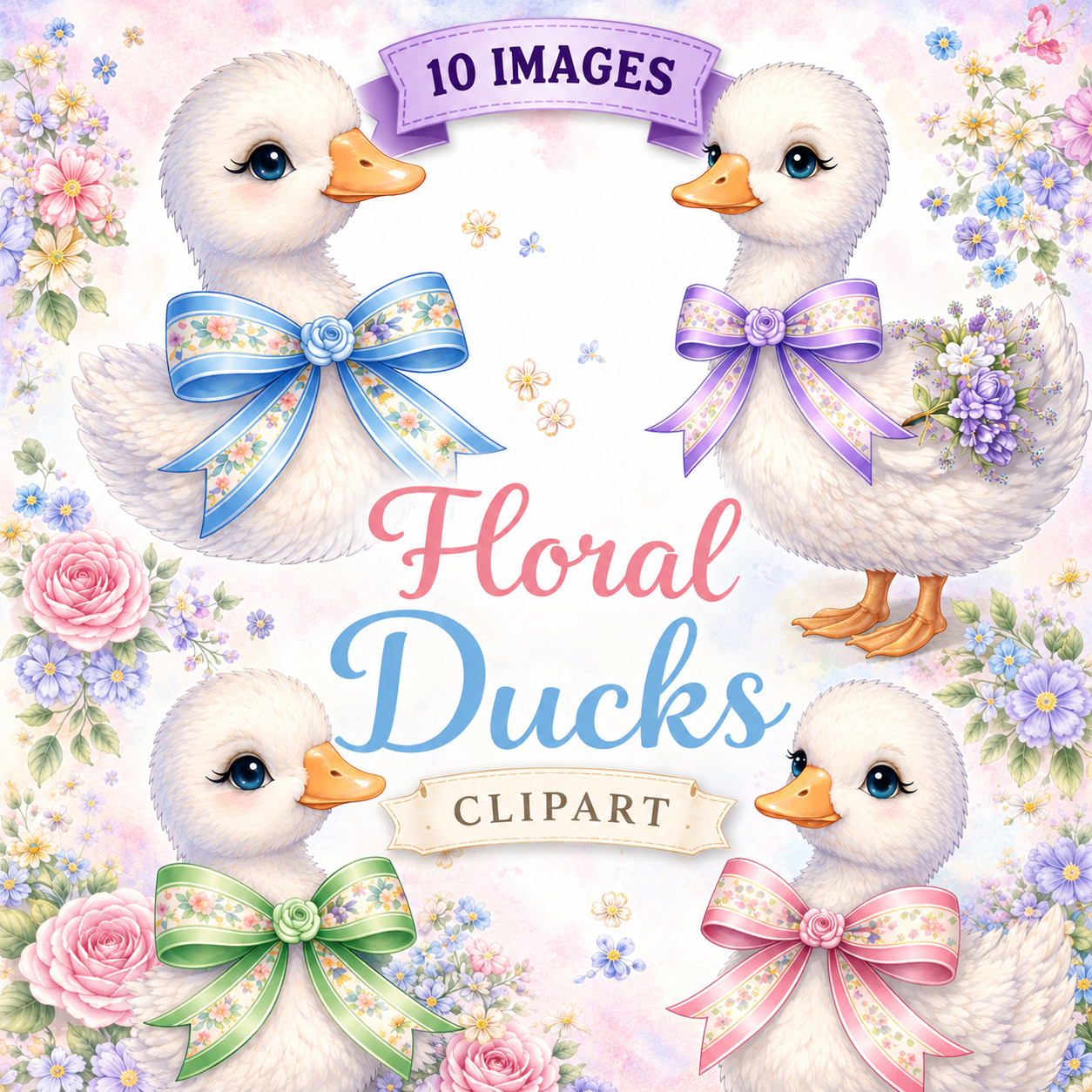 Floral Ducks Clipart