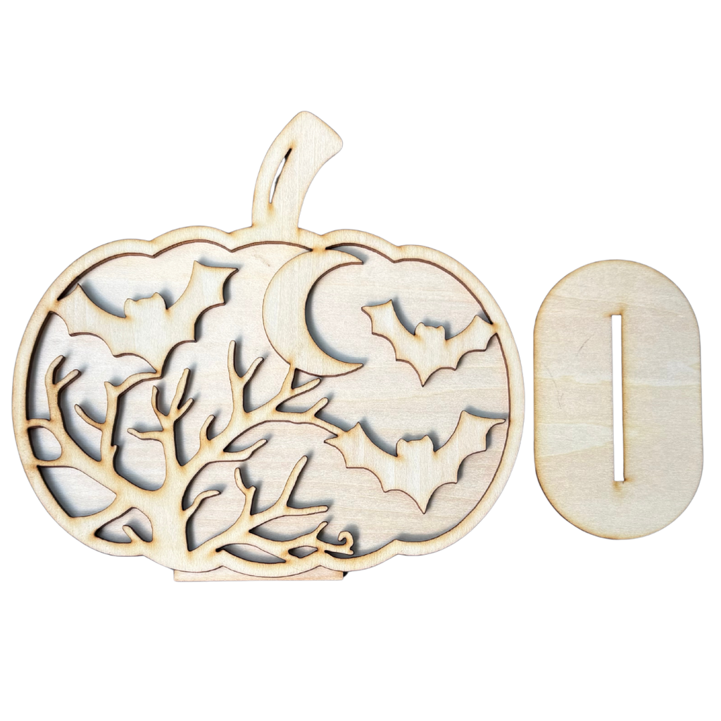Spooky Tree and Bats Pumpkin Shelf Sitter Wood Kit