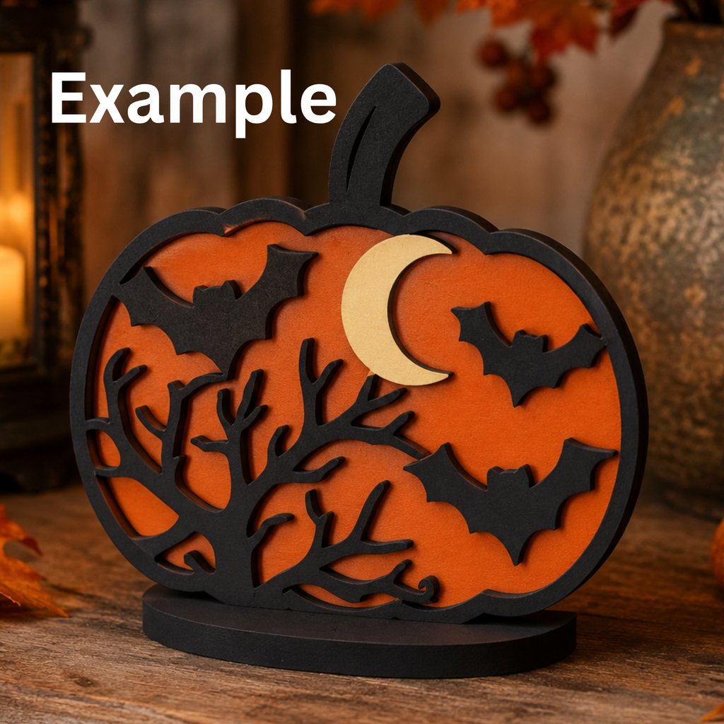 Spooky Tree and Bats Pumpkin Shelf Sitter Wood Kit